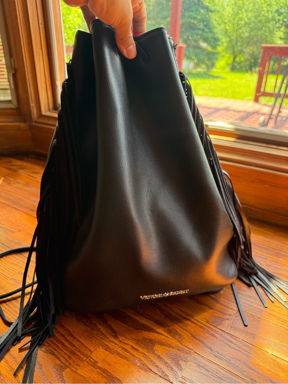 Victoria's Secret Black Fringe Drawstring Shoulder Bag - Picture 3 of 5
